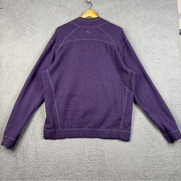 Tommy Bahama Sweater XL Brown/Purple Reversible Cable-Knit Heavyweight 1/4 Zip - Picture 3 of 16